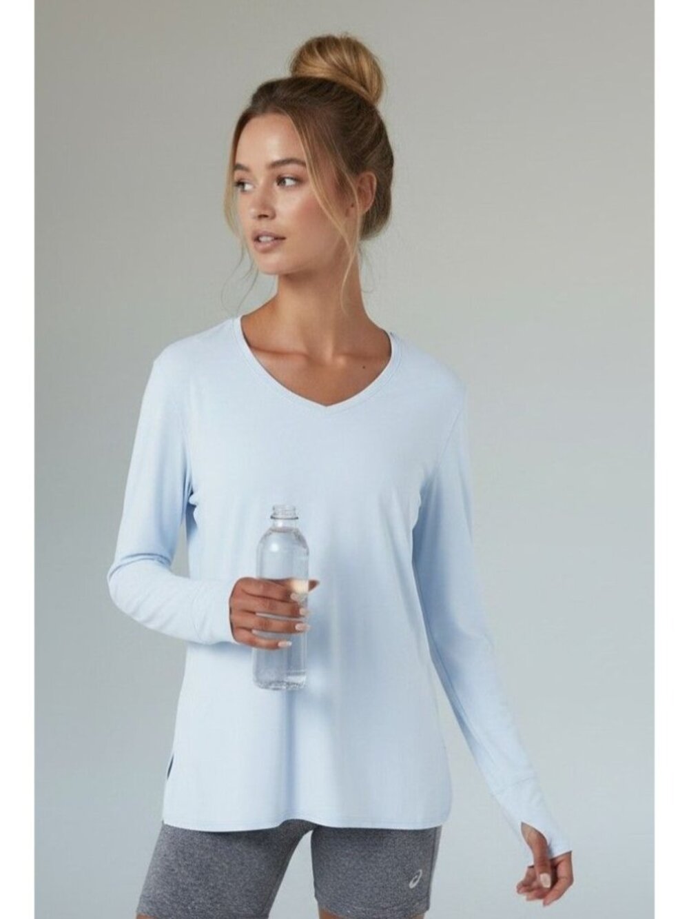 ASICS Women's Long Sleeve Heather Top, Soft Sky Heather, Sz L